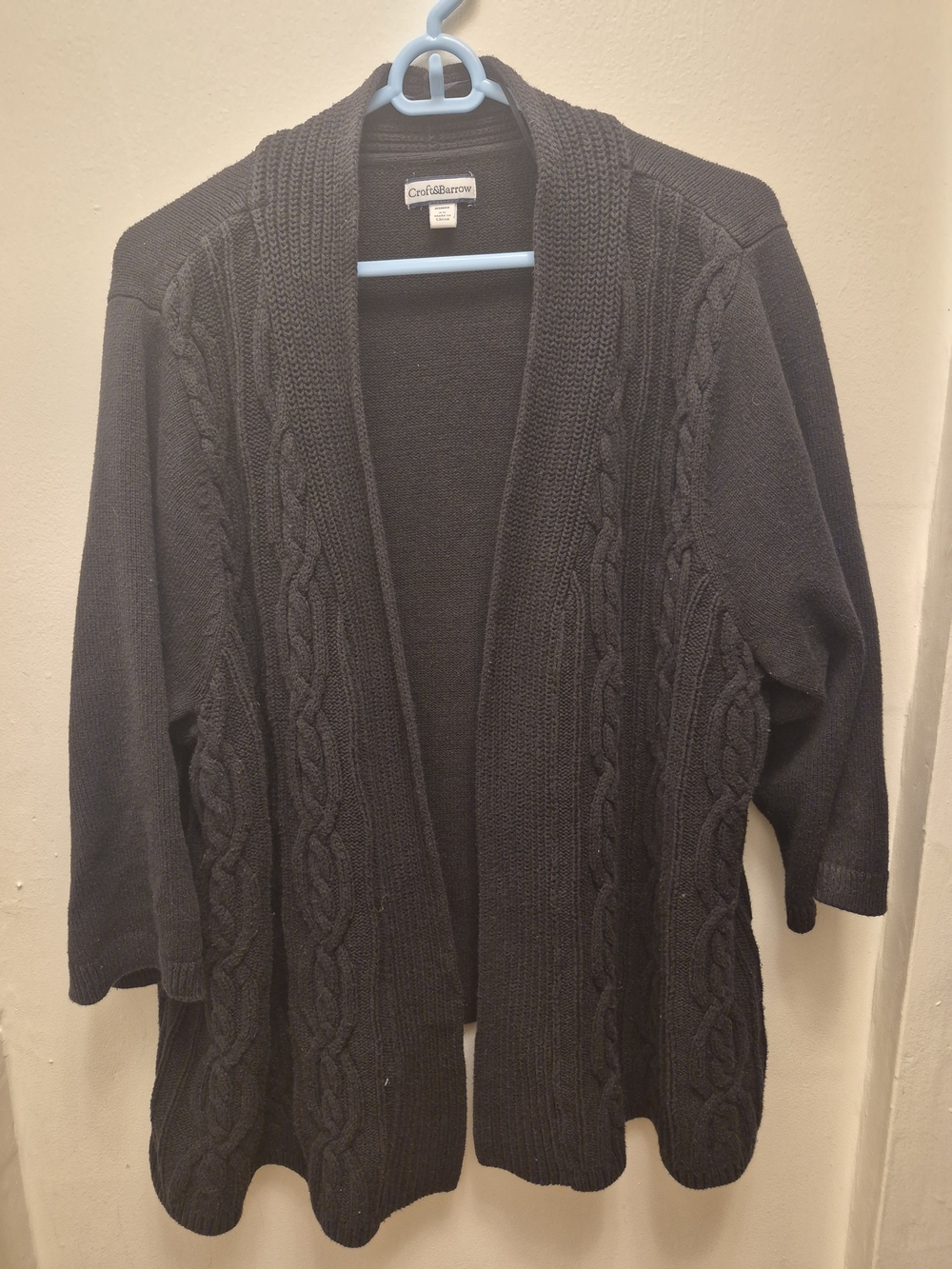 croft & barrow Black Cable-Front Open Cardigan